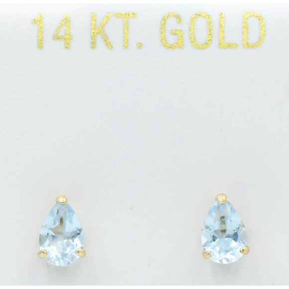 Genuine 1.16 Cts Aquamarine Stud Earrings 14k Solid Gold